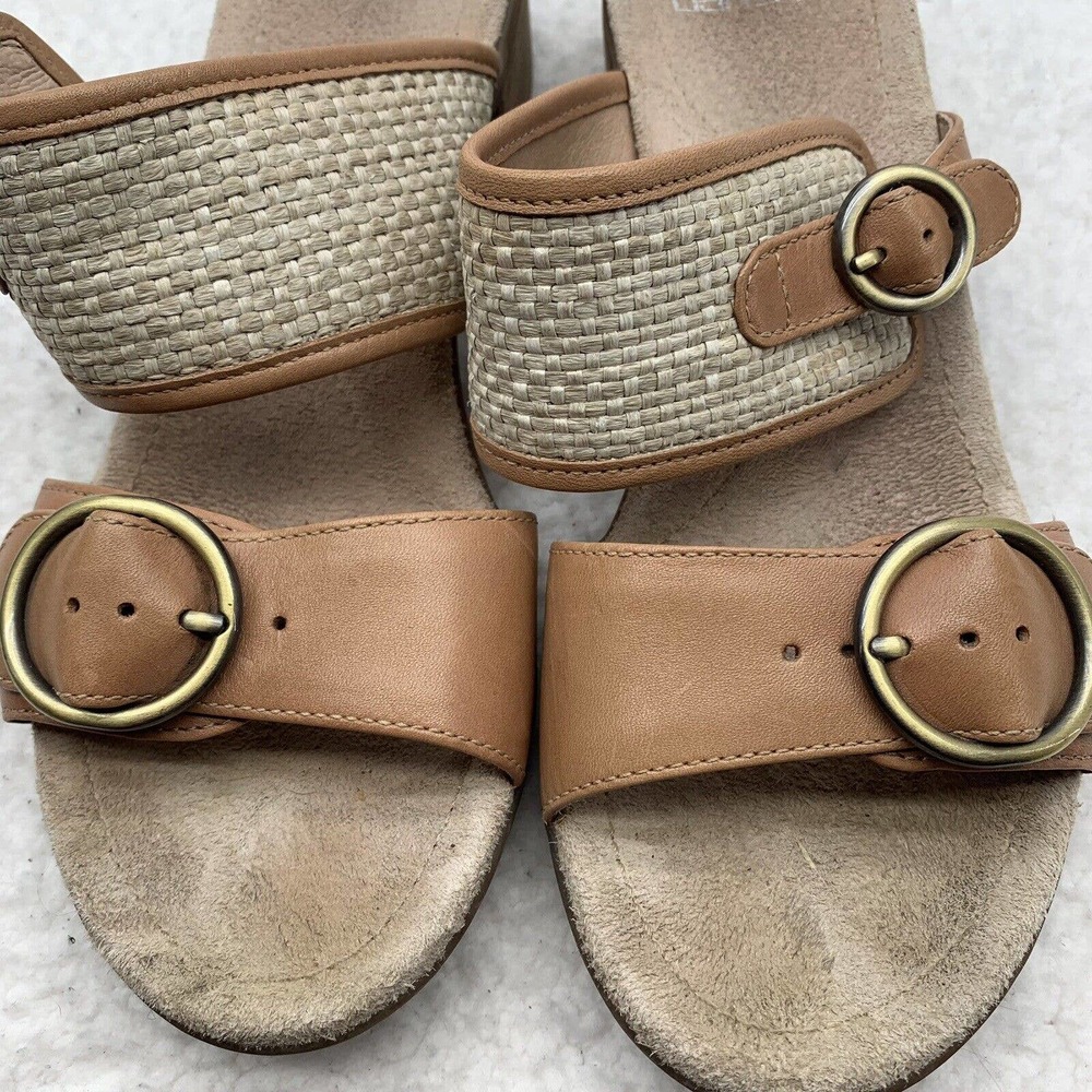 Dansko Debby Wedge Sandals Womens 39 Full Grain Raffia Tan Brown Leather Woven - Picture 5 of 14